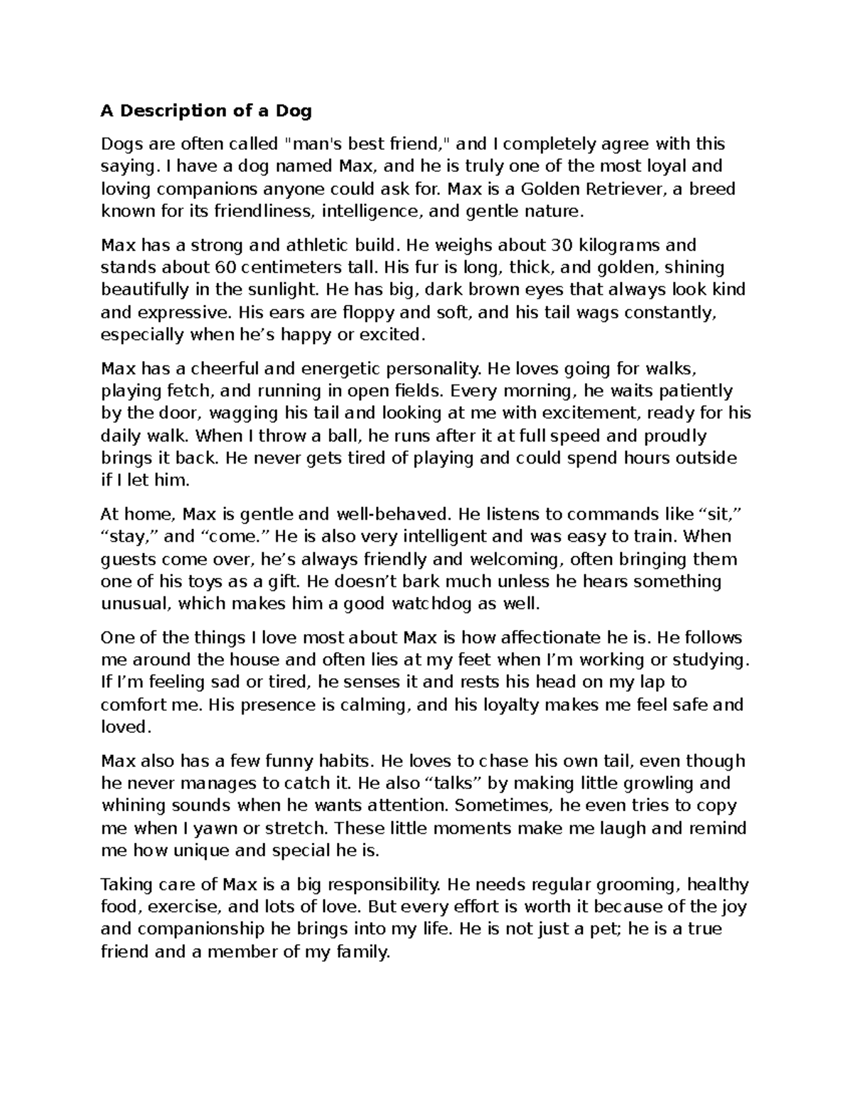 A Heartfelt Description of My Dog Max: A Loyal Companion - Studocu