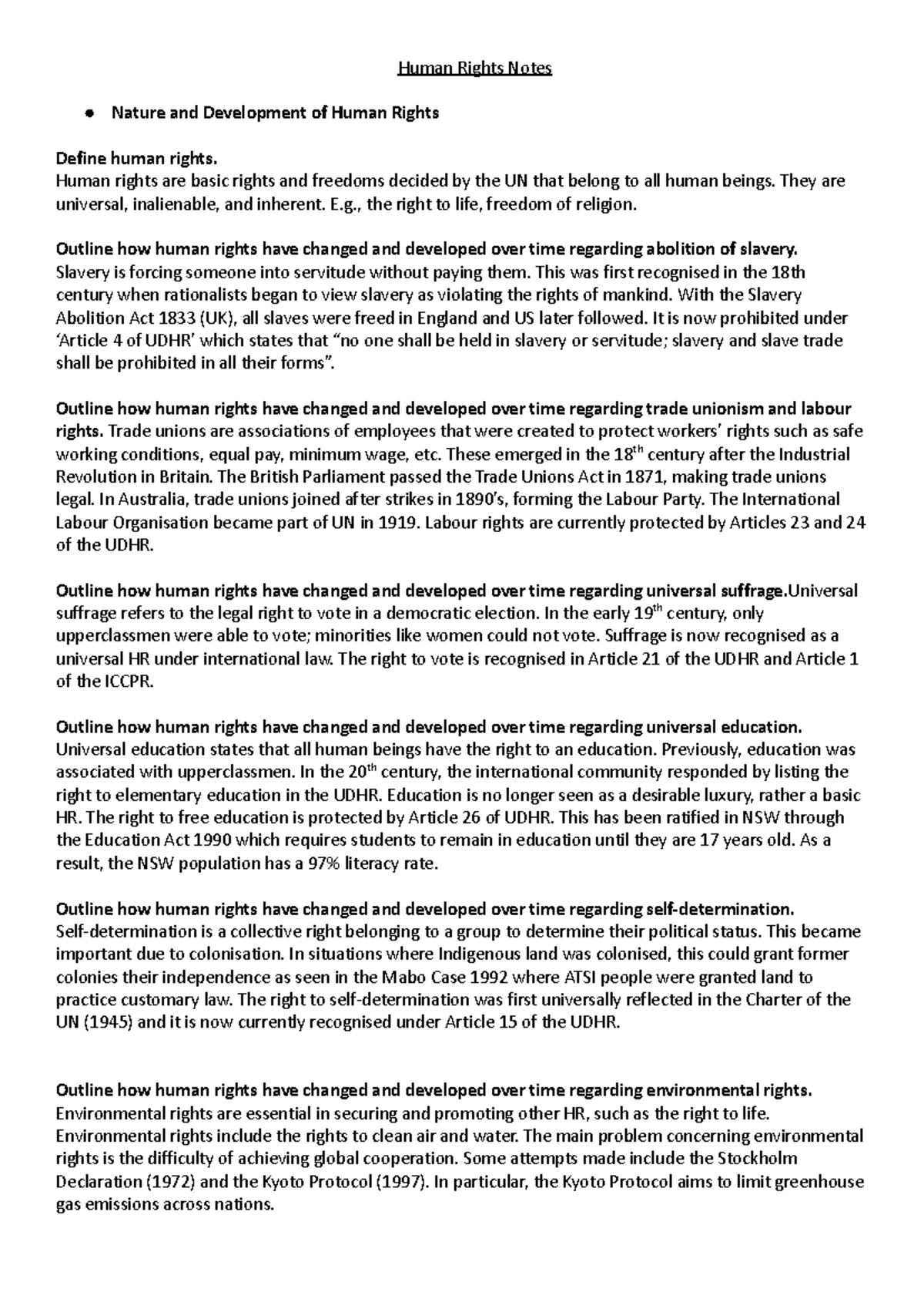 Human Rights Notes: Nature, Development, and Key Concepts (HR101) - Studocu