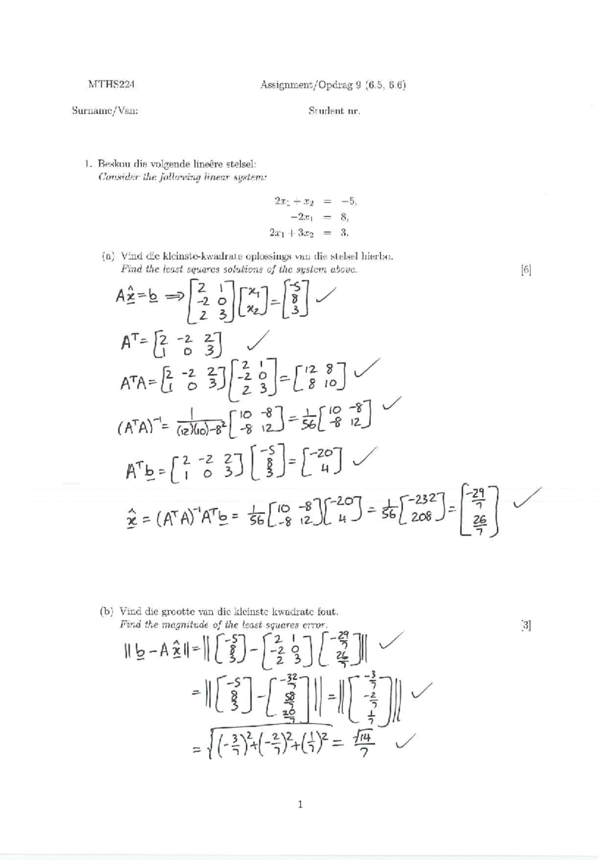 MTHS224 Assignment 9 Memo: Linear Systems & Least Squares Solutions ...