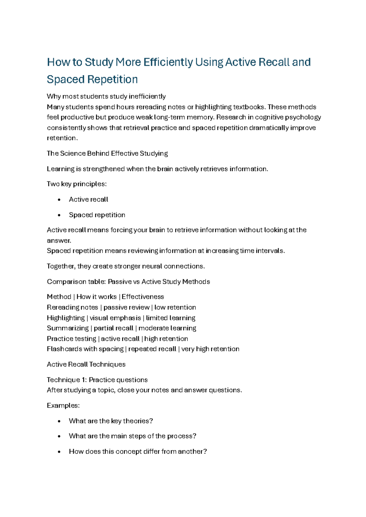 Efficient Study Techniques: Active Recall & Spaced Repetition Guide ...