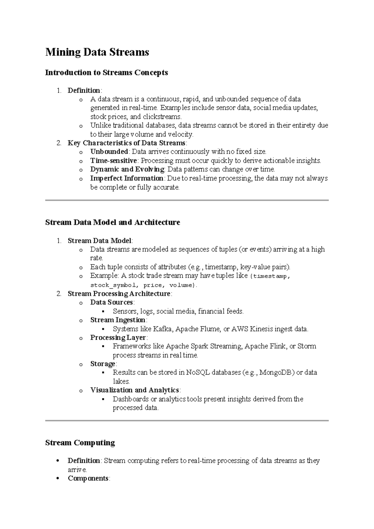 Big data 3rd unit - notes - Mining Data Streams Introduction to Streams ...