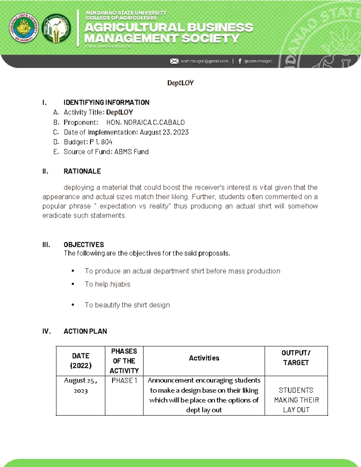 DeptLOY Proposal: Department Shirt Design Project Plan - Studocu