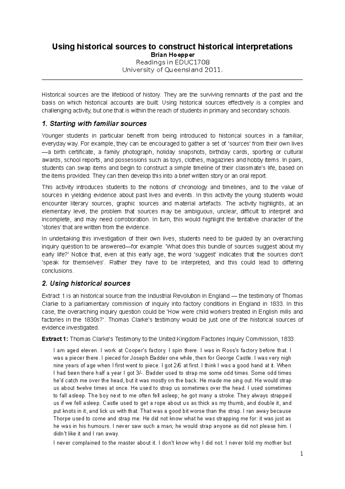 EDUC1708 Lesson Notes: Using Historical Sources for Interpretation ...