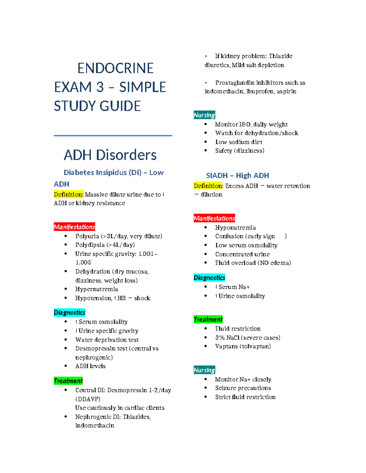 Exam 3 - Endocrine Disorders Study Guide - Studocu