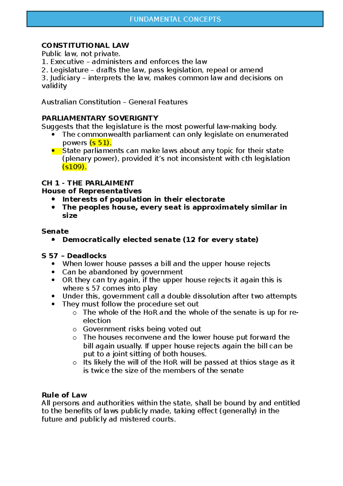 Constitutional Law Exam Notes (LAW101) - Key Concepts & Principles ...