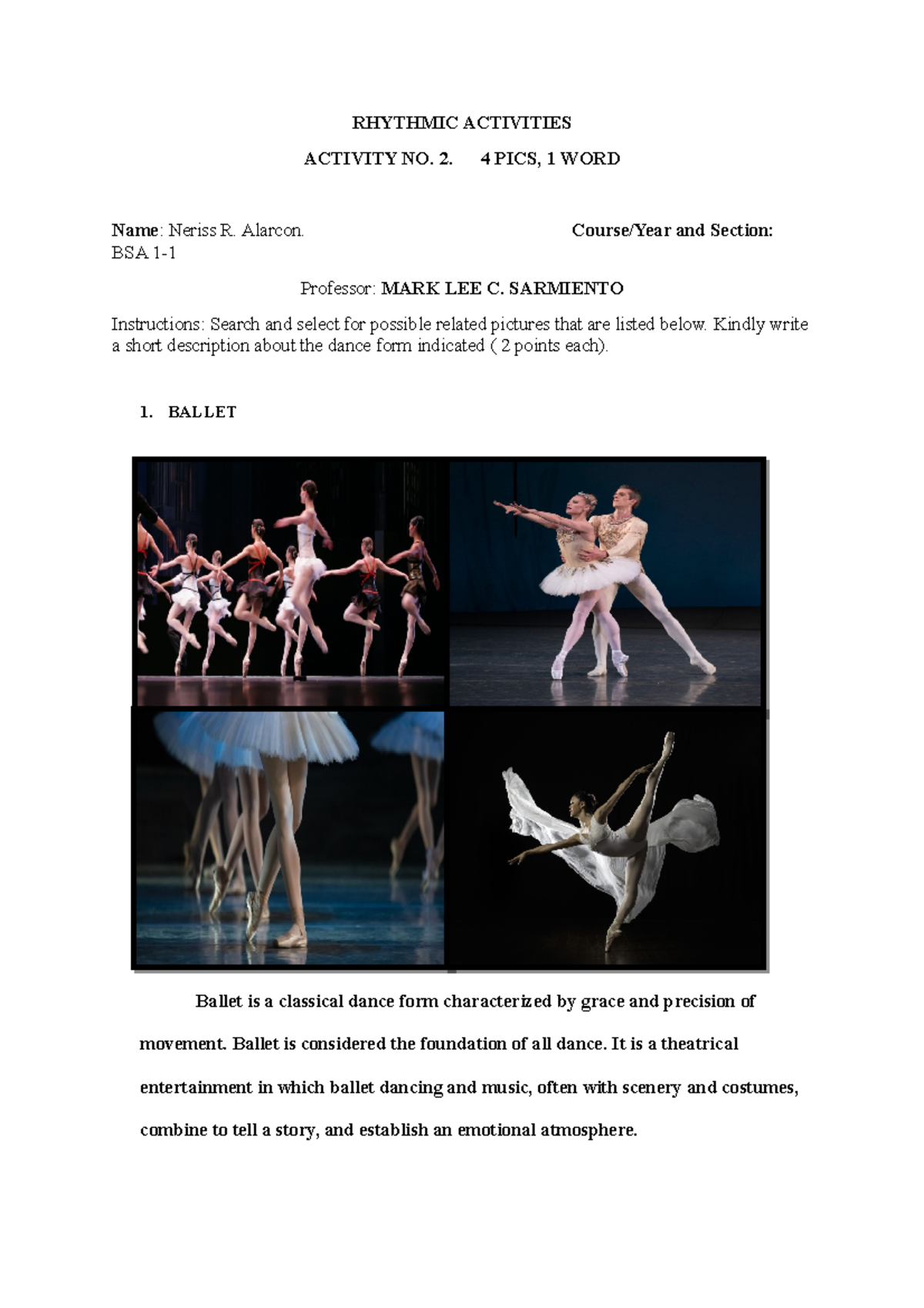 Activity 2 - Rhythmic Activities: Dance Forms Explained (BSA 1) - Studocu