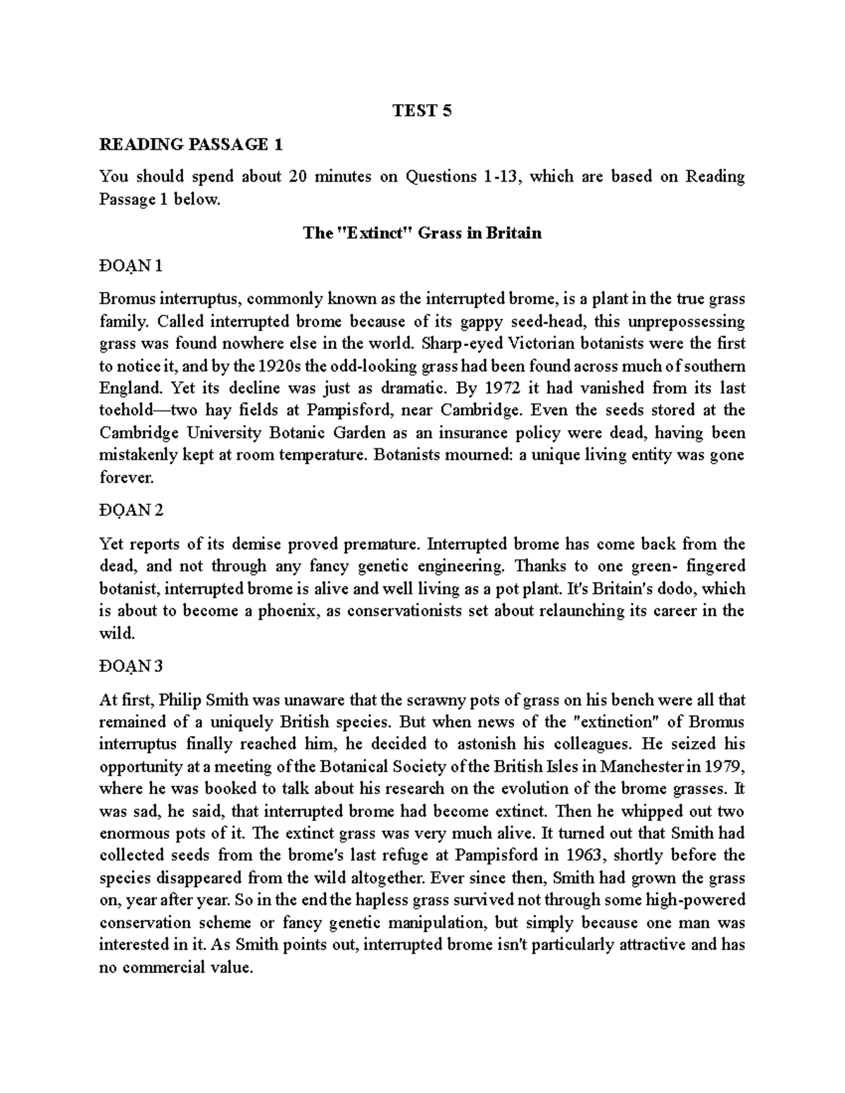 Test 5 - Reading Passage Analysis and Questions - Studocu