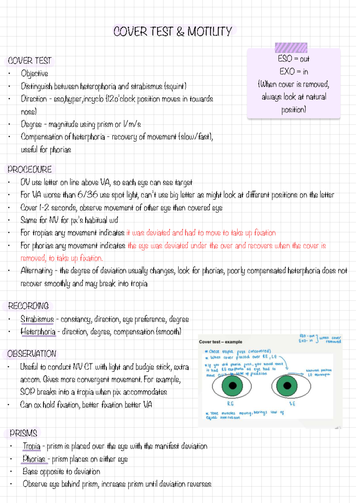 Cover Test in Binocular Vision & Pediatric Assessment - Studocu