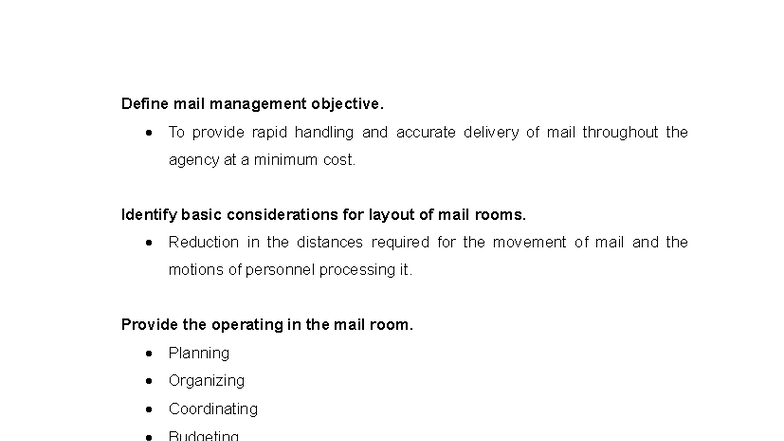 WEEK4 CH2: Mail Management Objectives & Document Classification - Studocu