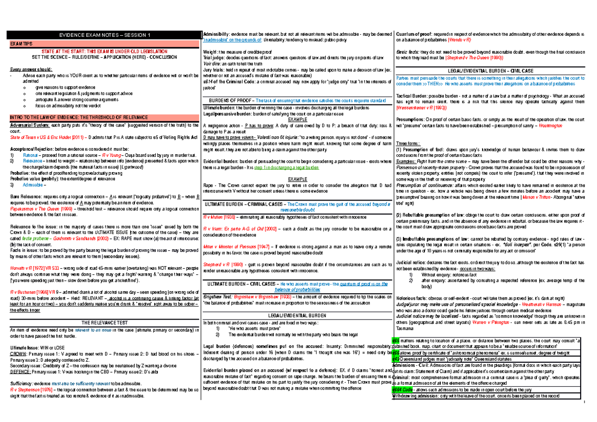 Evidence Exam Notes - EVIDENCE 101 Final Exam Overview - Studocu