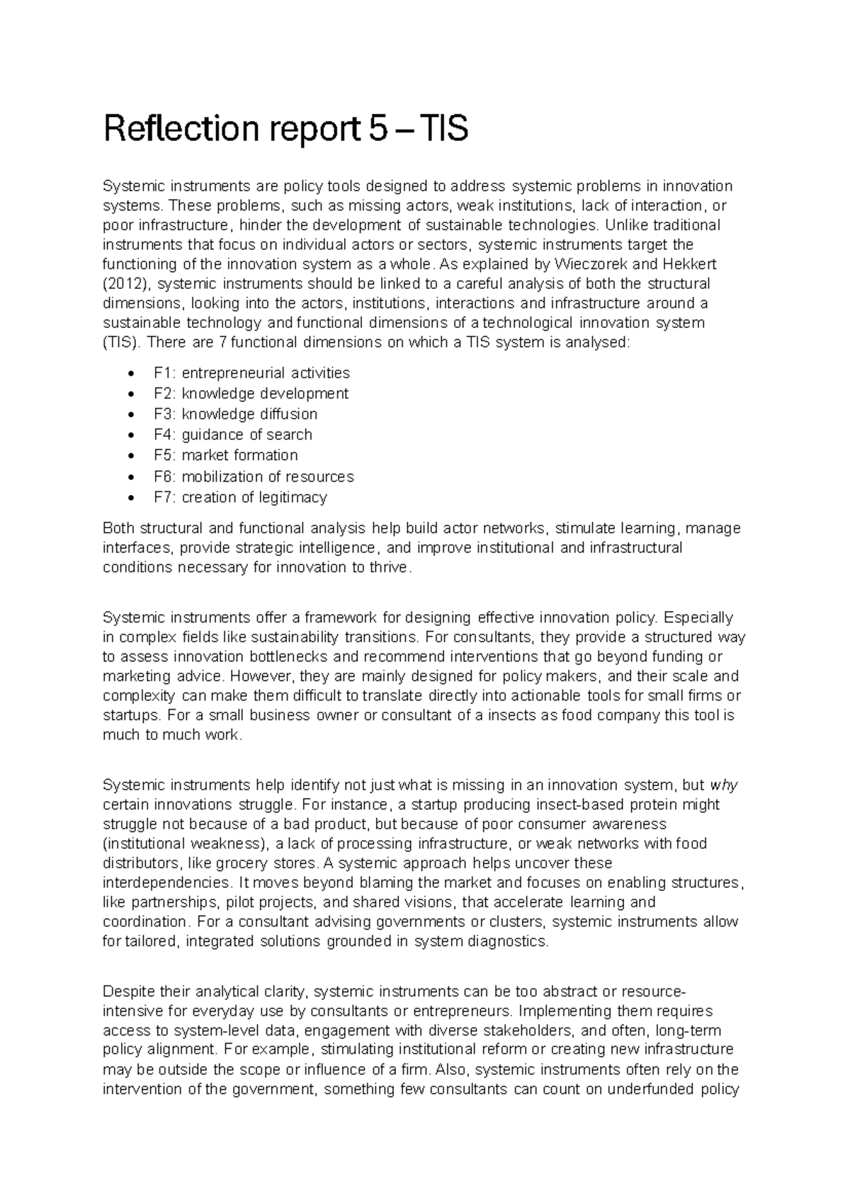 Reflection Report 5: Analyzing TIS Systemic Instruments for Innovation ...