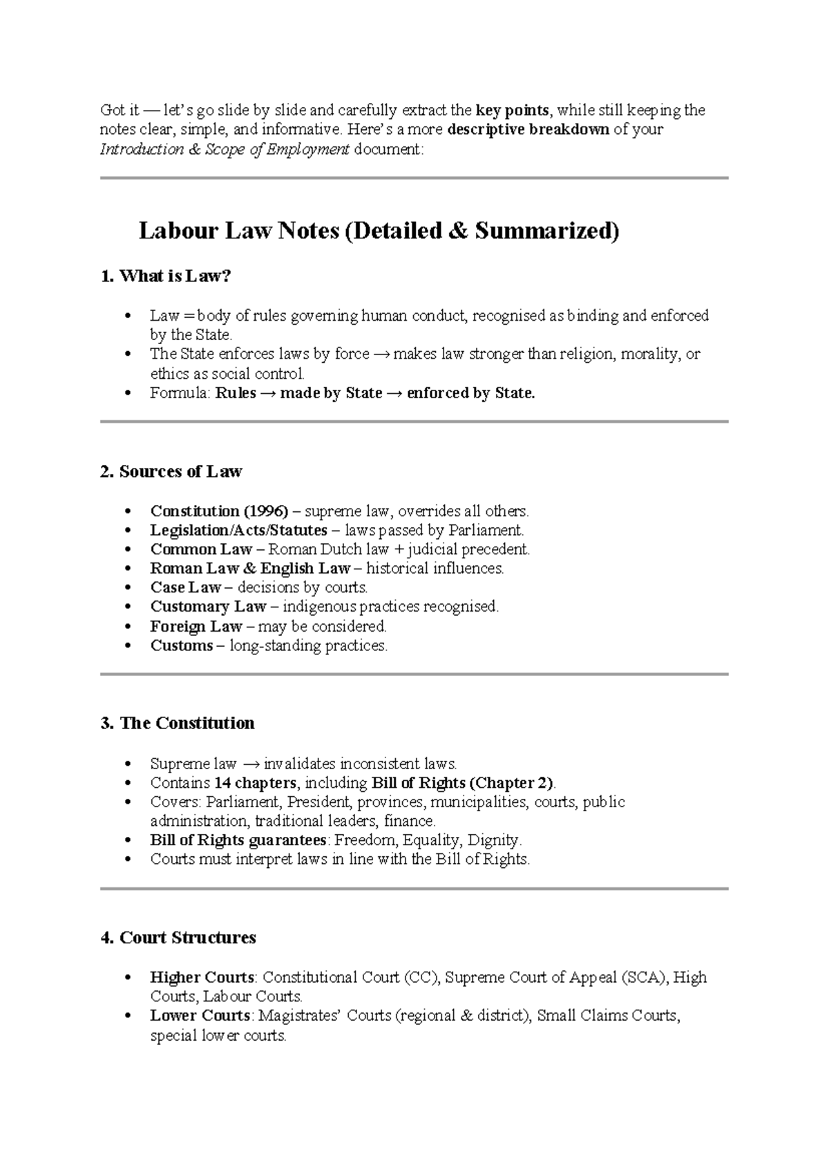 Chapter 1 Labour Law Notes - SSSSSSSSSSSSSSSSSSSSSS - Studocu