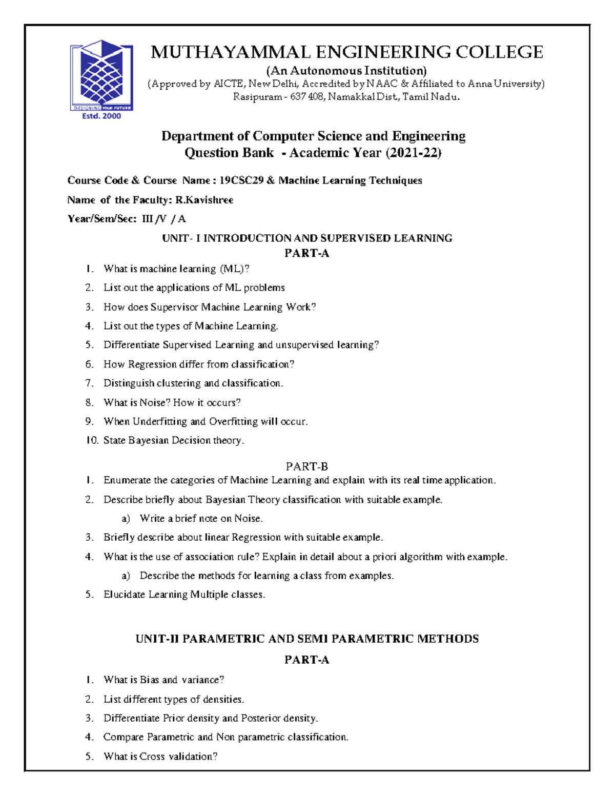 19CSC29 - Question Bank for Machine Learning Techniques (AY 2021-22 ...