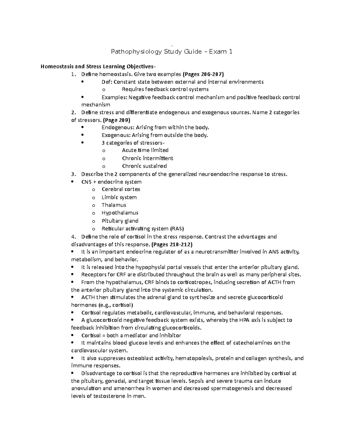 Pathophysiology Study Guide - Exam 1 Overview and Key Concepts - Studocu