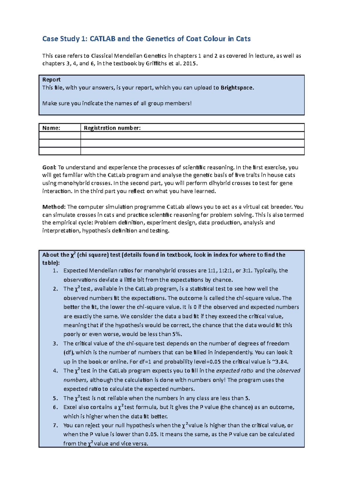 Case Study 1 - CatLab: Genetics of Coat Colour & Mendelian Analysis ...