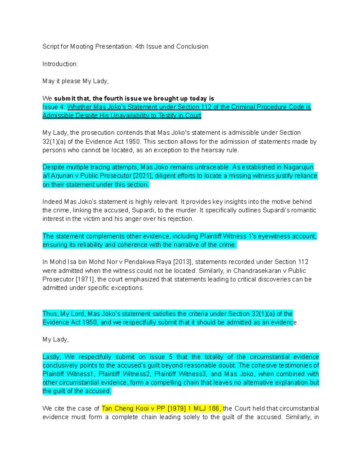 Script evi - Script for Mooting Presentation: 4th Issue and Conclusion ...