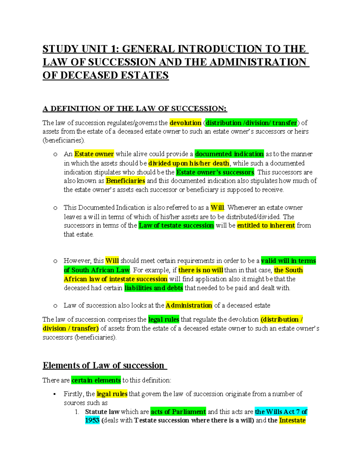 Study UNIT 1 - Notes - STUDY UNIT 1: GENERAL INTRODUCTION TO THE LAW OF ...