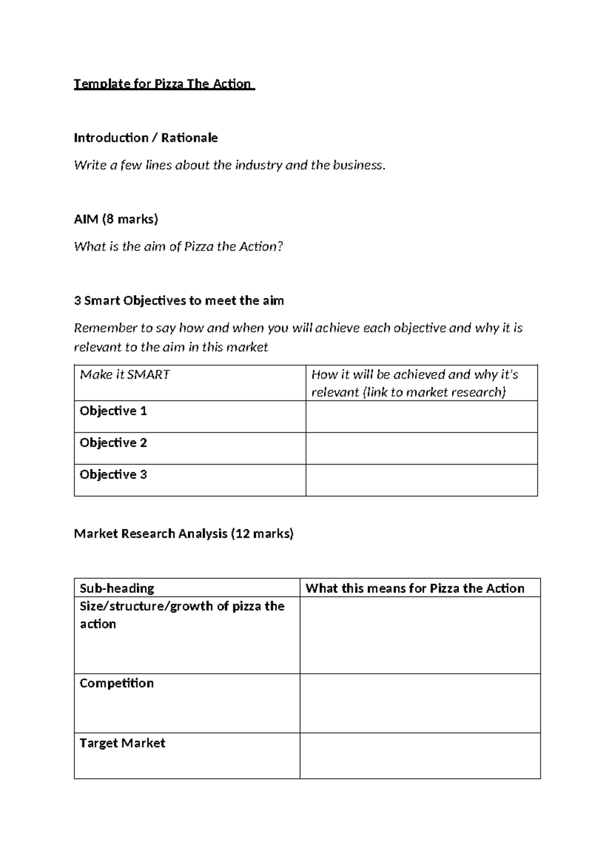 Pizza the Action: Business Plan Template & Market Analysis - Studocu