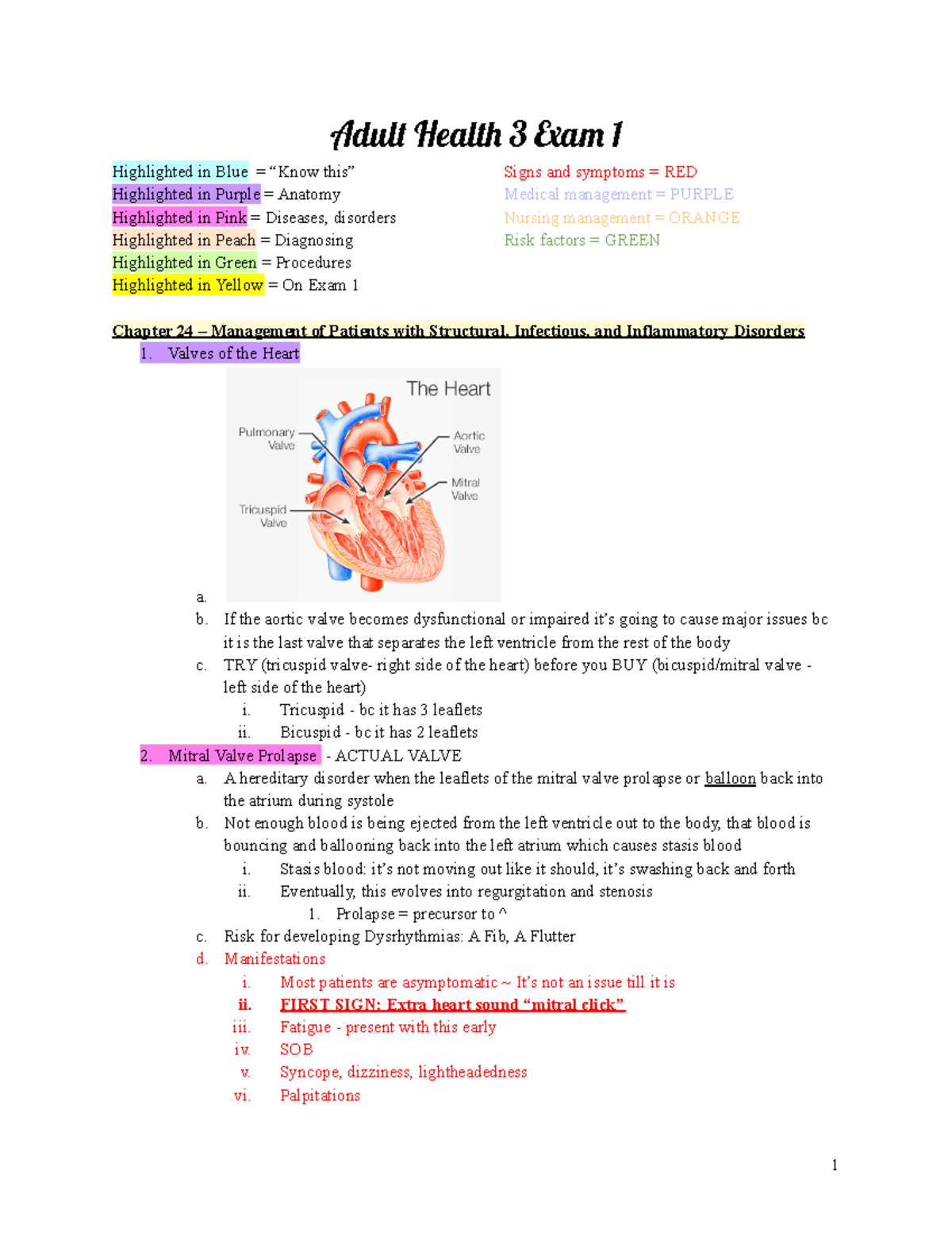 Adult Health 3 Midterm Exam 1 Study Guide on Heart Disorders - Studocu