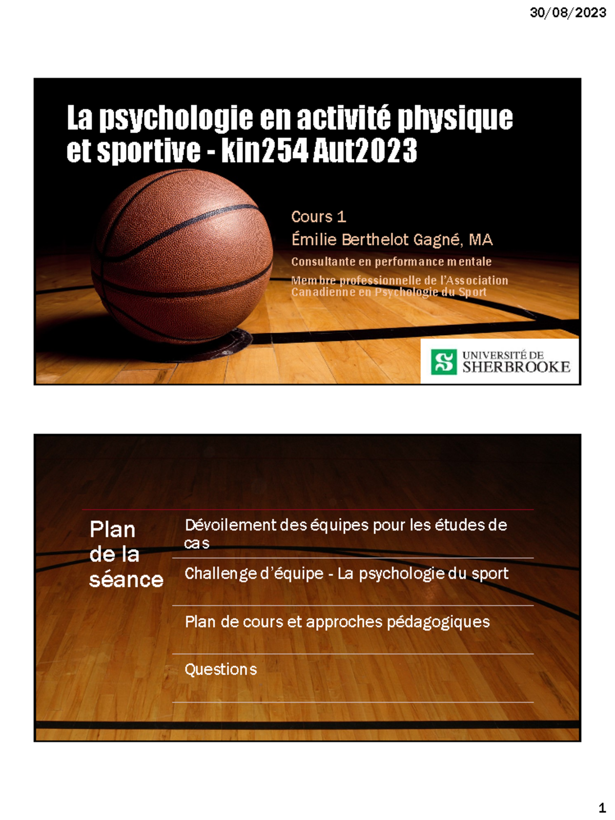 Cours 1 - Introduction à la Psychologie du Sport KIN254 Aut 2023 - Studocu
