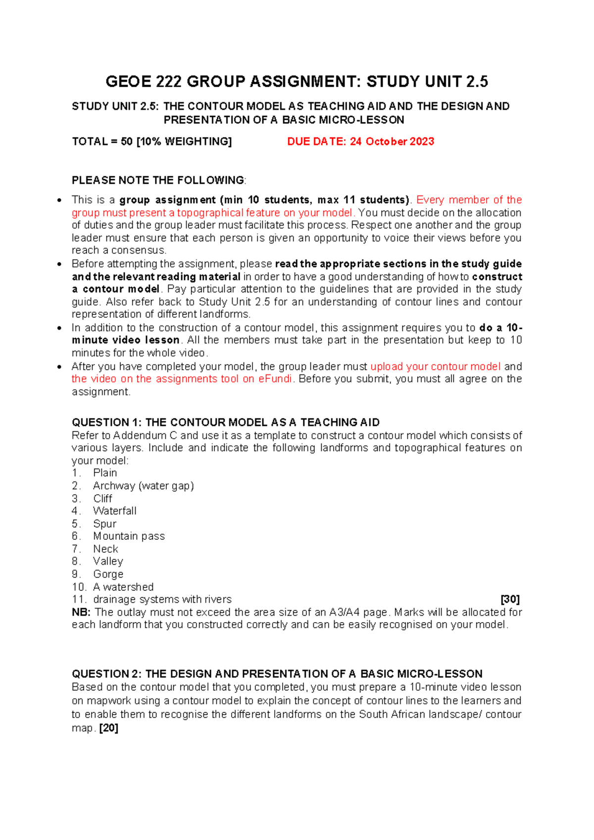 GEOE 222 Group Assignment: Study Unit 2.5 Contour Model & Micro-Lesson ...