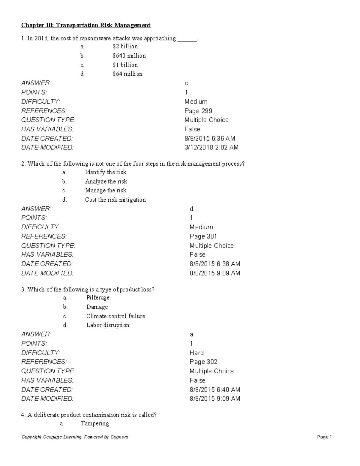 Chapter 10: Transportation Risk Management - Key Concepts and MCQs ...