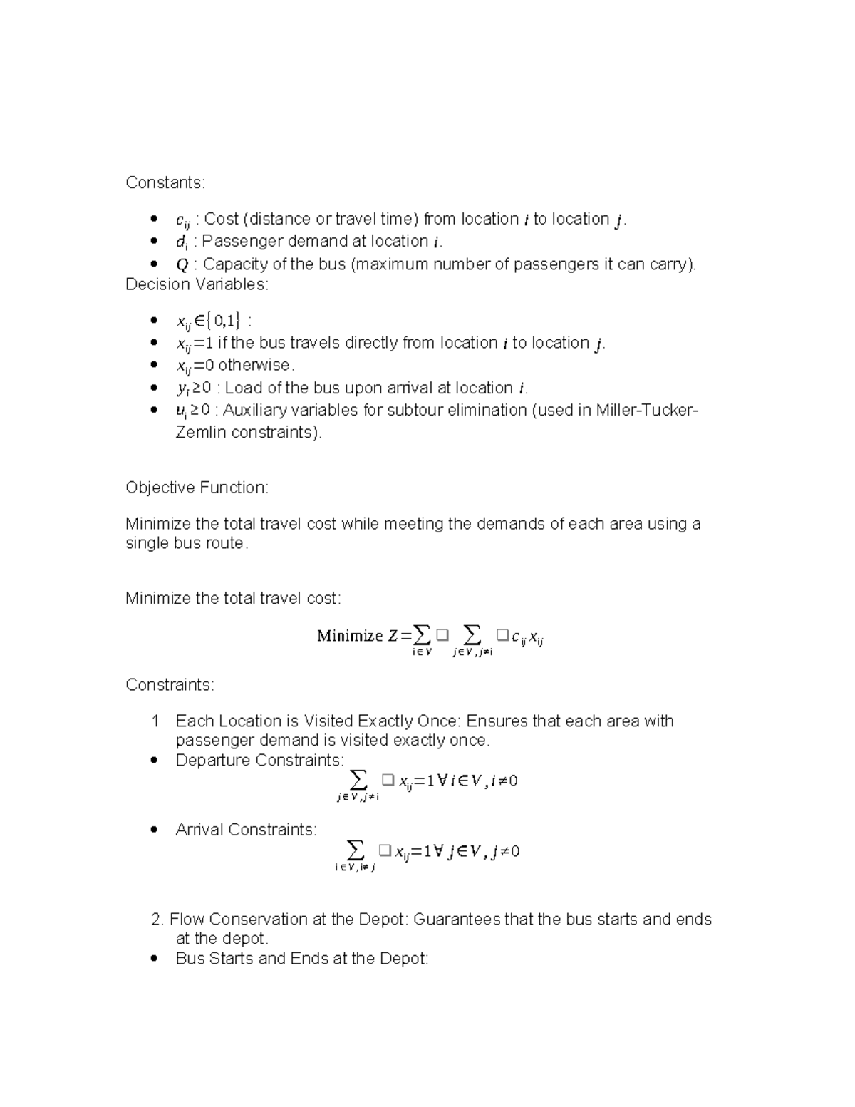 Route Location Prescriptive - Constants: cij : Cost (distance or travel ...