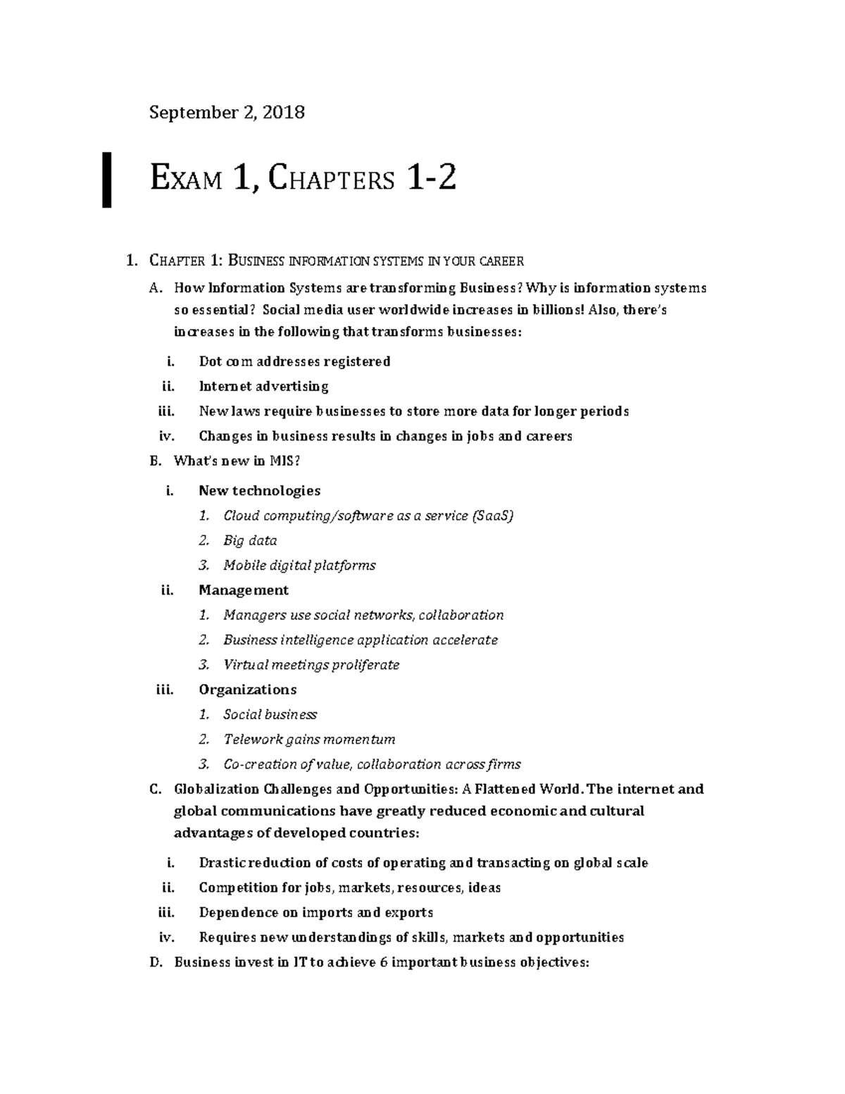 Exam 1 MIS - Lecture Notes on Chapters 1 & 2 Overview - Studocu
