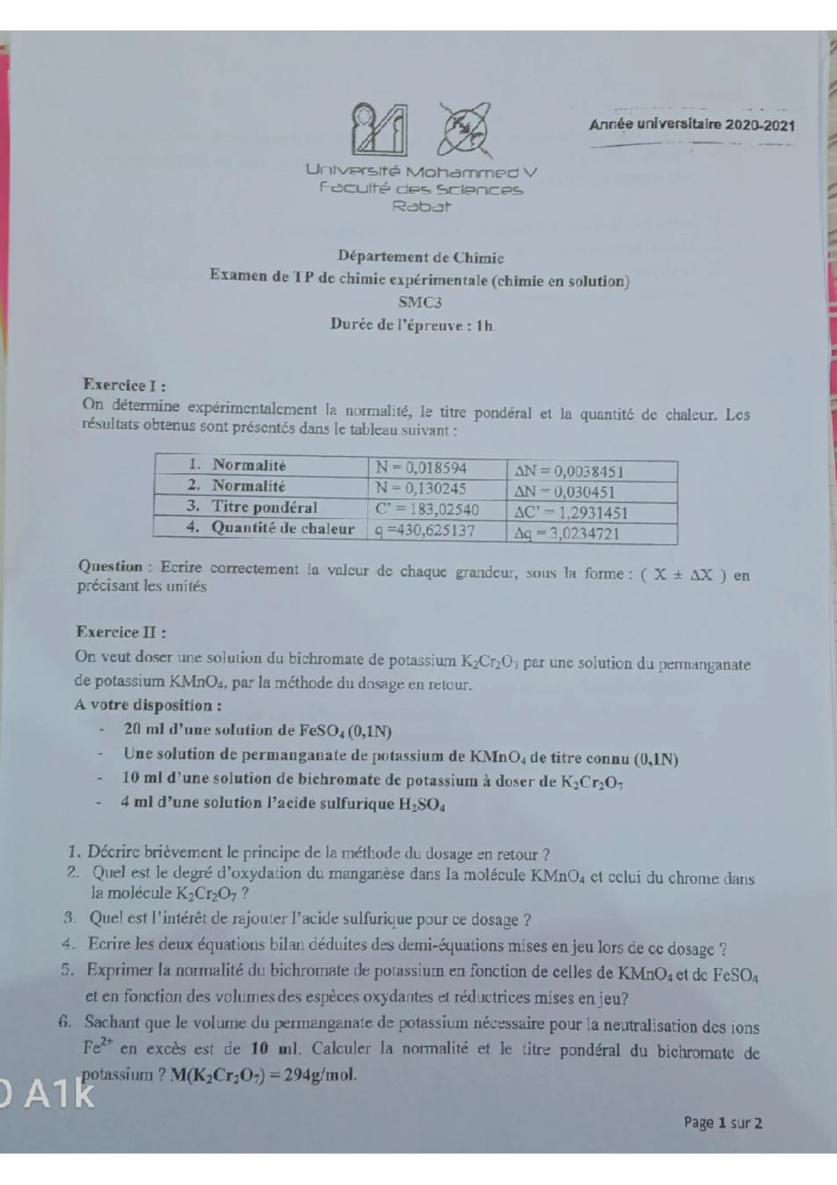 C71 TP 2 CHIMIE MINERALE : Dosage des Cations et Réactions de ...