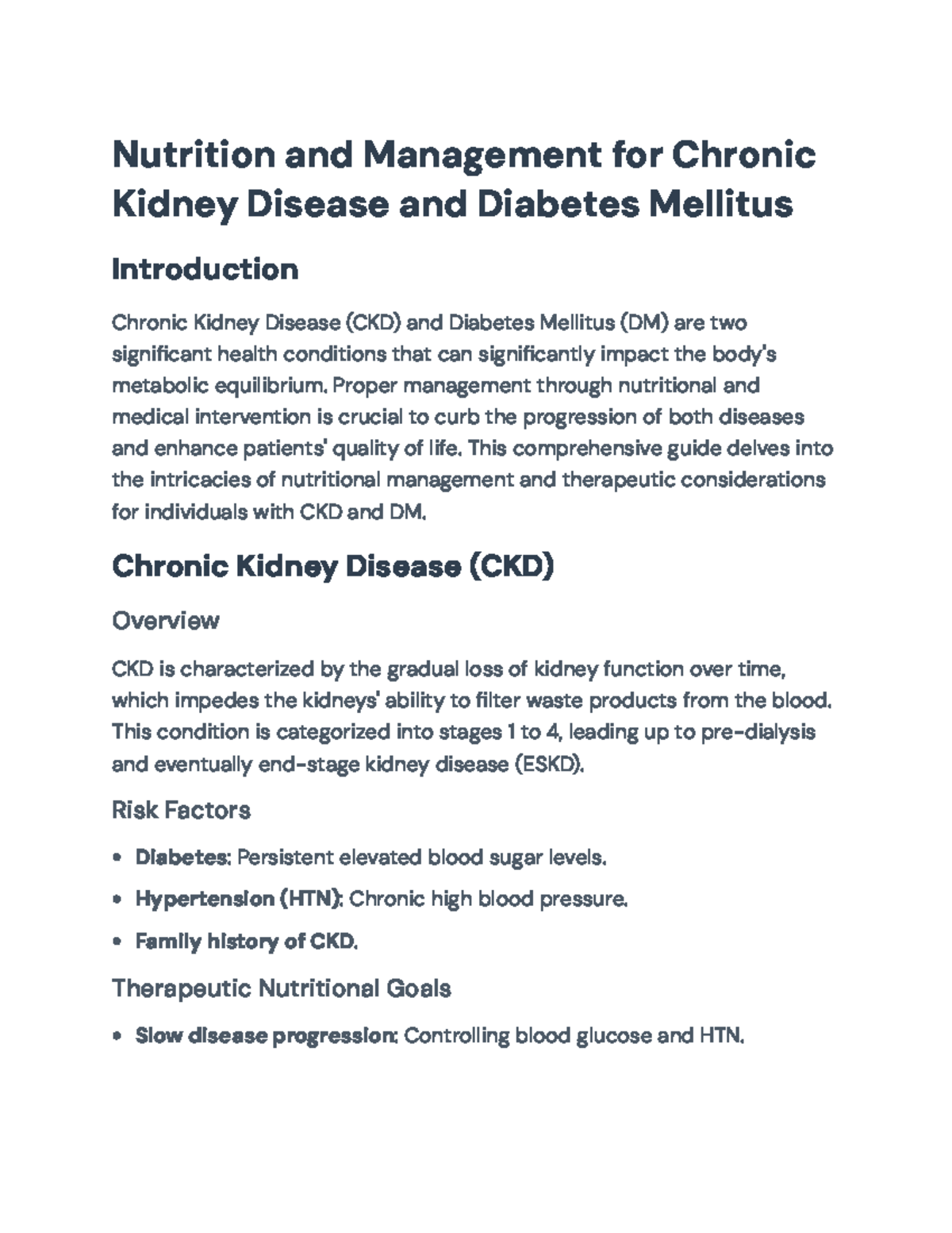 Nutritional Management of Chronic Kidney Disease and Diabetes Mellitus ...