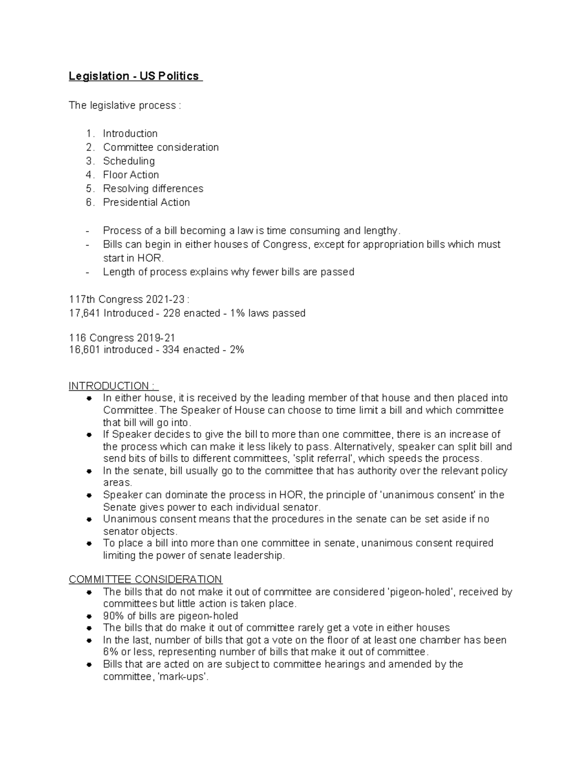 Legislating in Congress: An Overview of the Legislative Process - Studocu