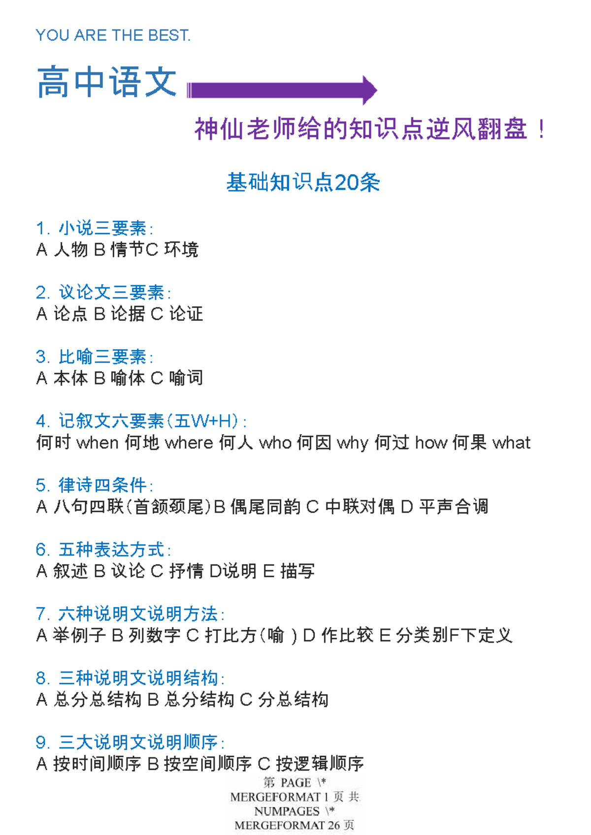 高中语文A 52个知识点总结与解析- Studocu