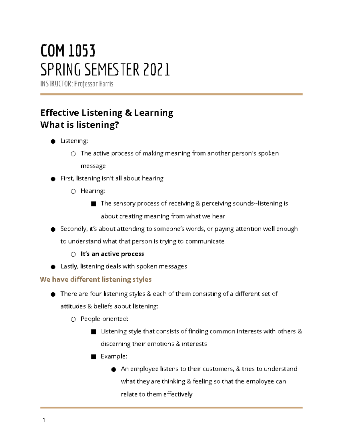 COM 1053 Chapter 4: The Art of Effective Listening & Learning - Studocu