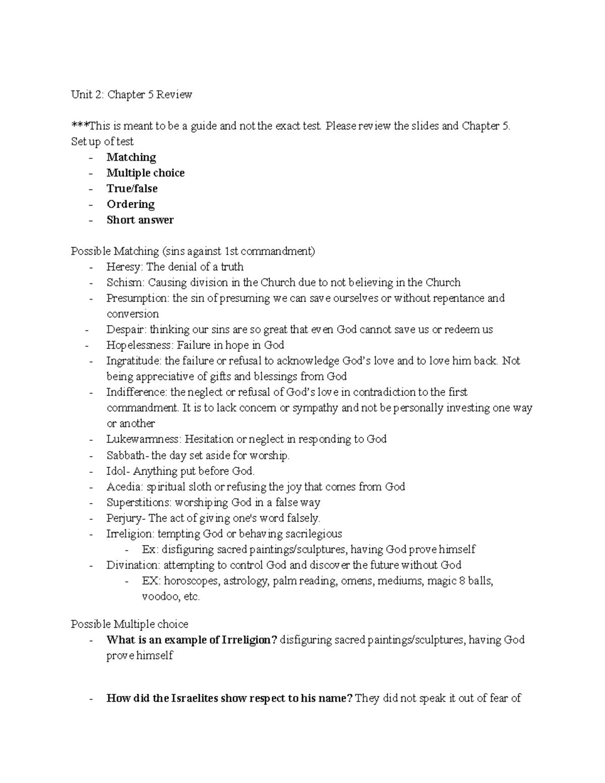 Unit 2: Chapter 5 Study Guide for Review and Test Prep - Studocu