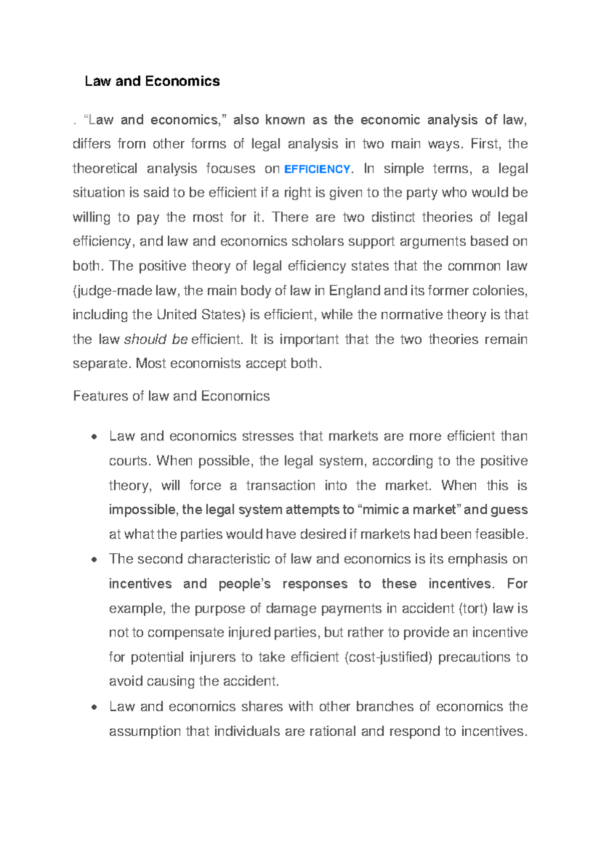 Law and Economics Overview: Key Concepts and Theories (13.1) - Studocu