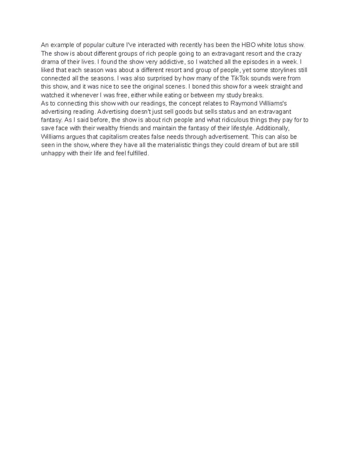 Participation for class - An example of popular culture I've interacted ...