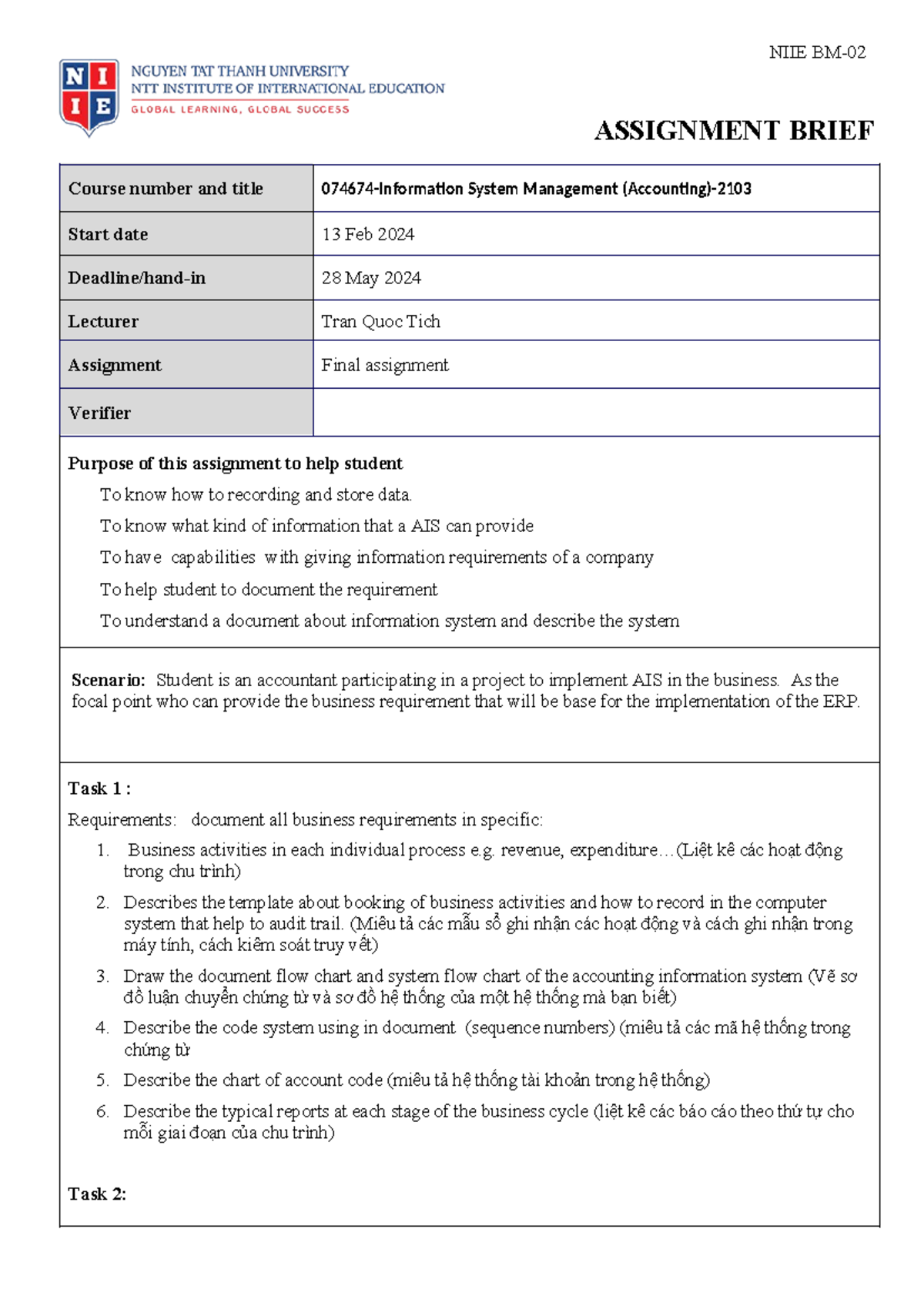 NIIE BM-02 - Assignment Final 074674-Information System Management ...