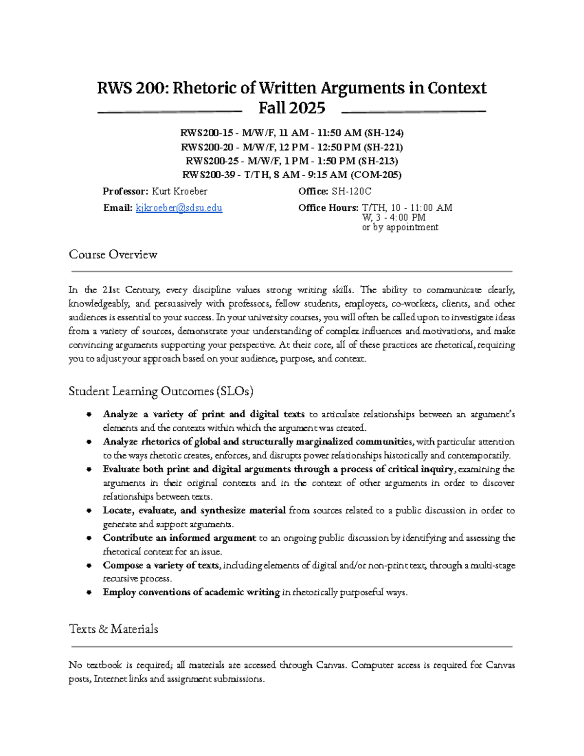 RWS 200: Syllabus & Course Overview for Rhetoric of Written Arguments ...