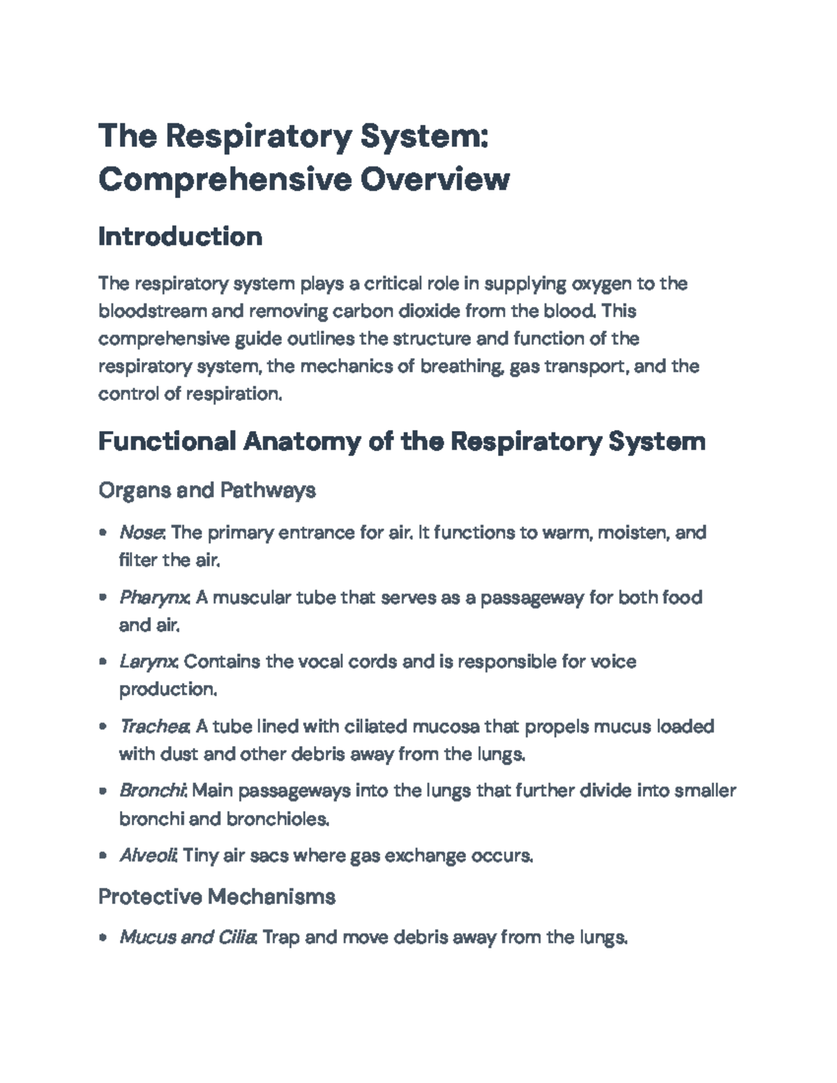Comprehensive Overview of Respiratory System Functions and Mechanics ...