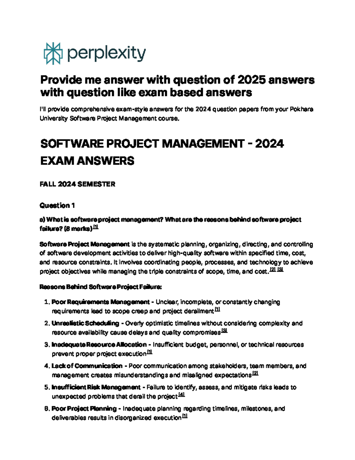 SOFTWARE PROJECT MANAGEMENT 2024 EXAM ANSWERS: FALL SEMESTER - Studocu