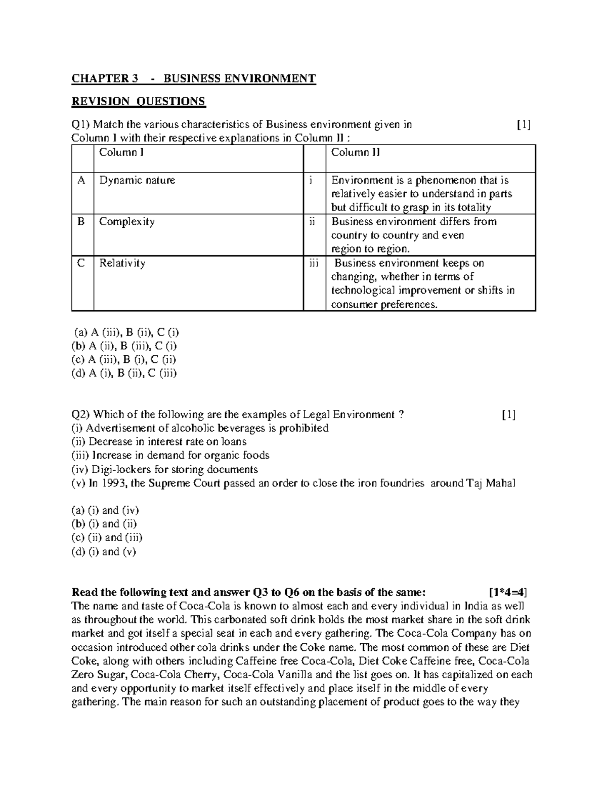 BUSINESS ENVIRONMENT REVISION QUESTIONS CHAPTER 3 (2024-25) - Studocu