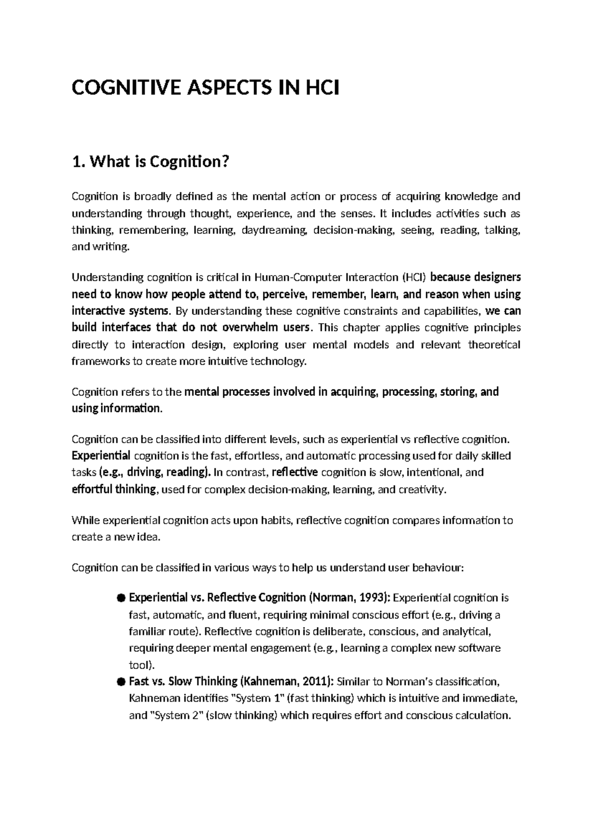 COG 101: Chapter 4 - Cognitive Aspects in HCI Summary Notes - Studocu