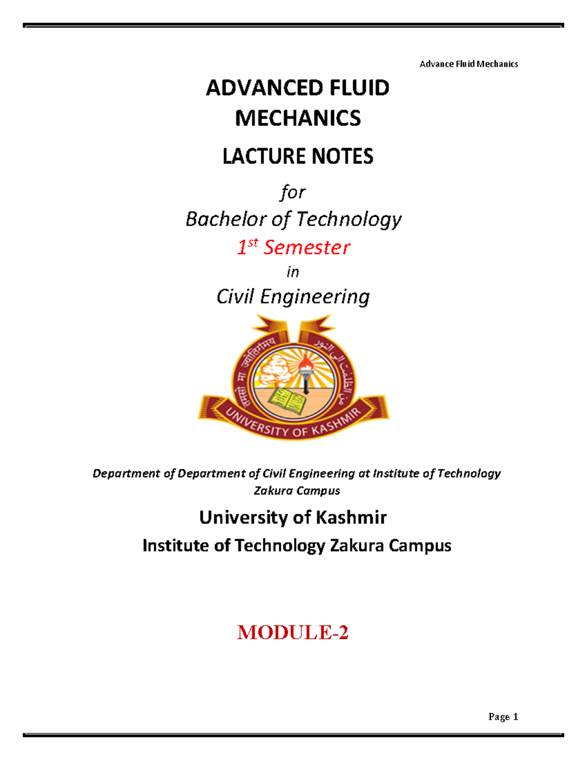 Advance Fluid Mechanics Module 2 Boundary Layer Theory - ADVANCED FLUID ...