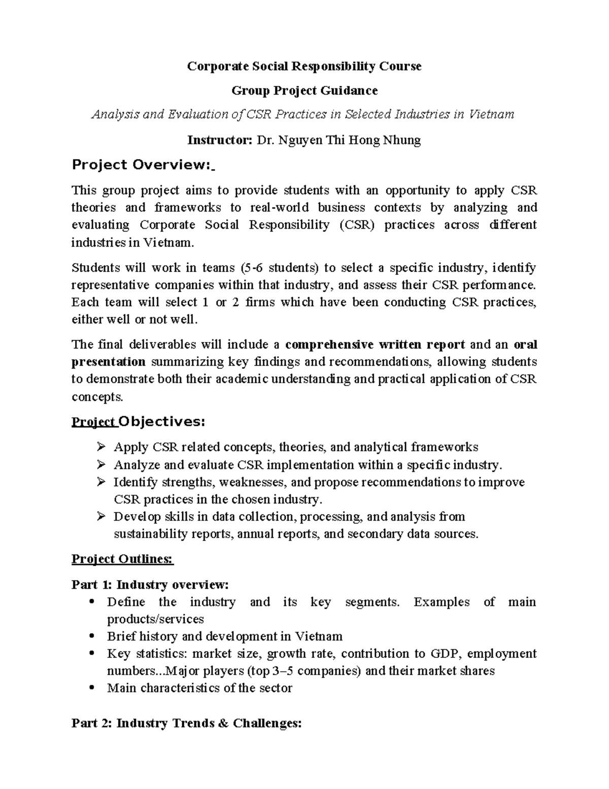 Corporate Social Responsibility (CSR) Group Project Guidance: Analysis ...