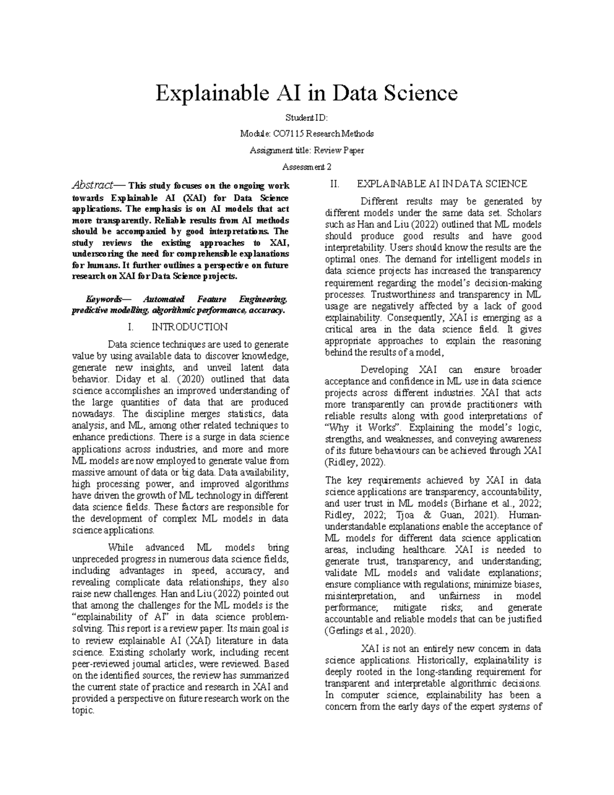 CO7115 - Explainable AI in Data Science: A Comprehensive Review Paper ...