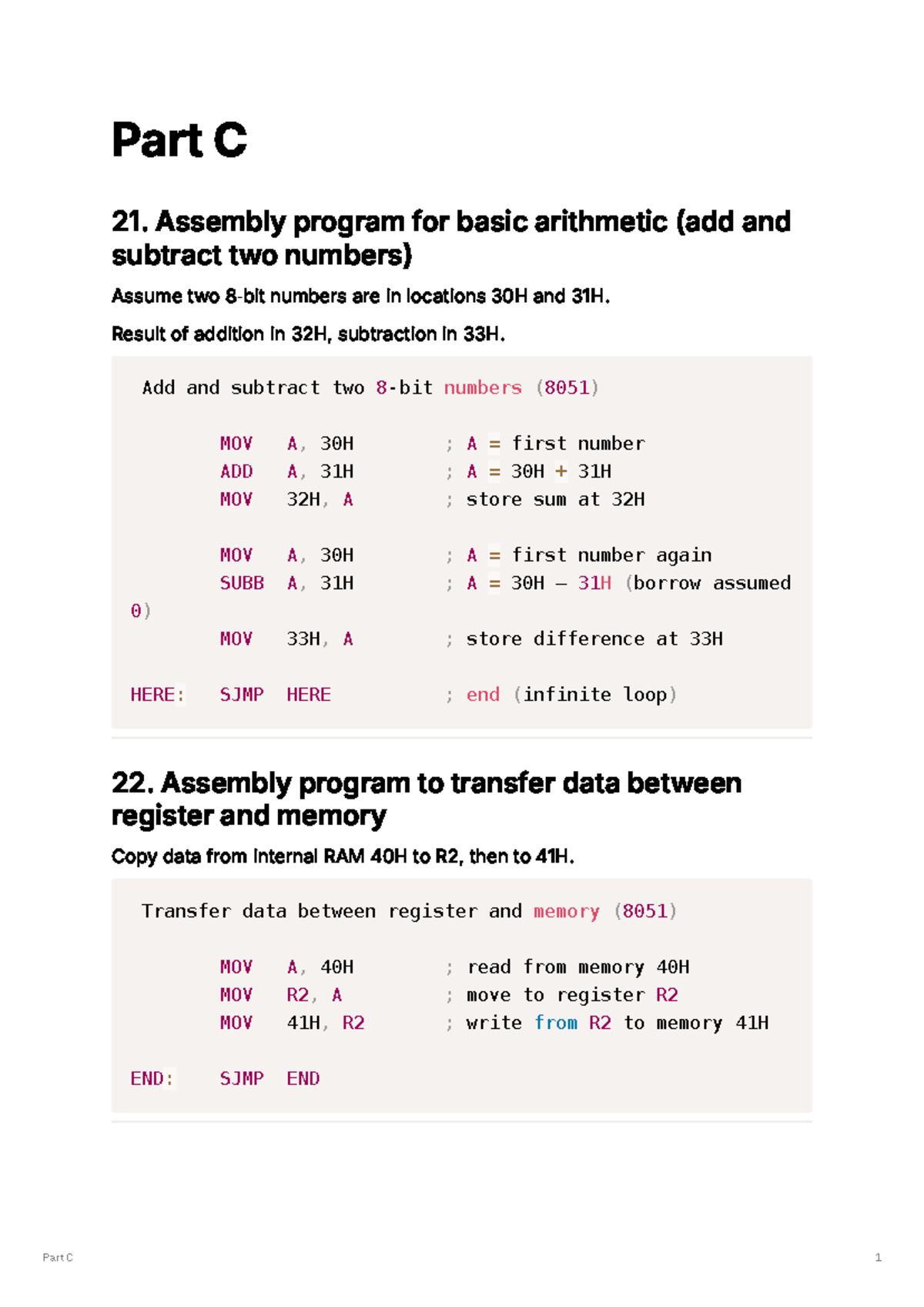 Part C - 8051 Assembly & C Programming Notes - Studocu