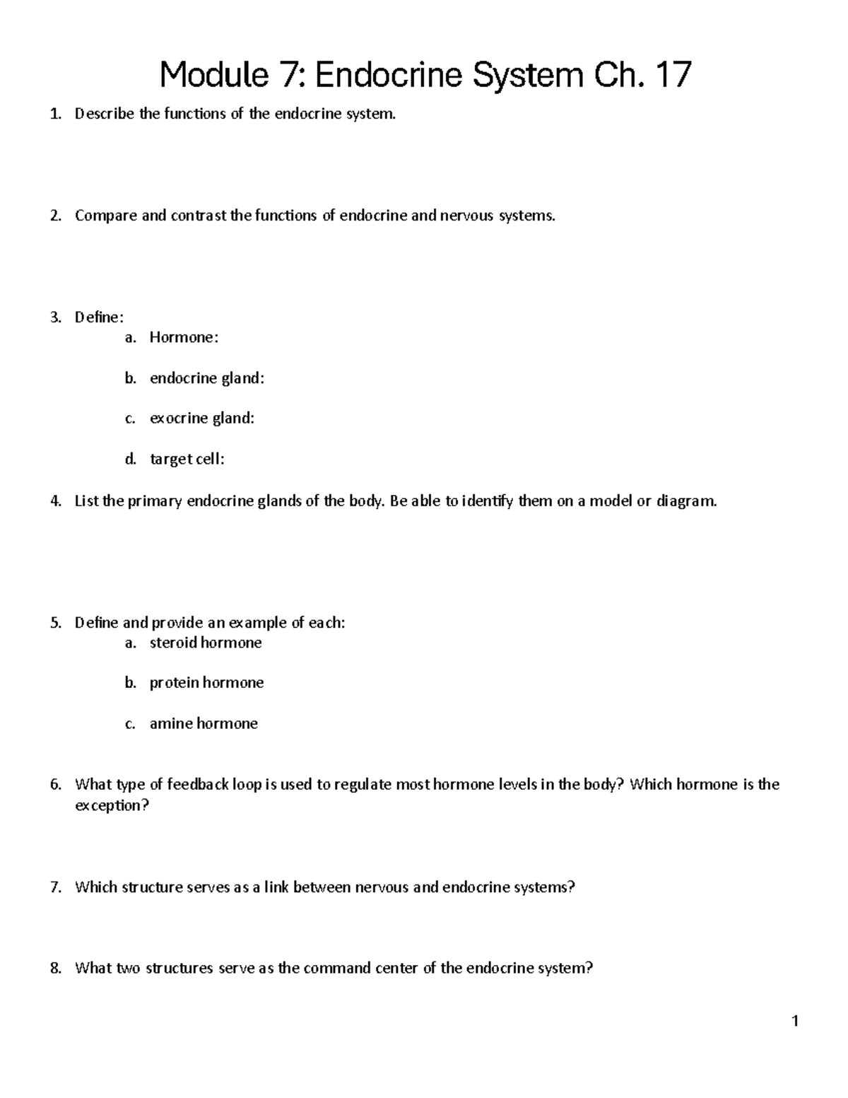 M7: Endocrine System Study Guide - Functions & Hormones Overview - Studocu