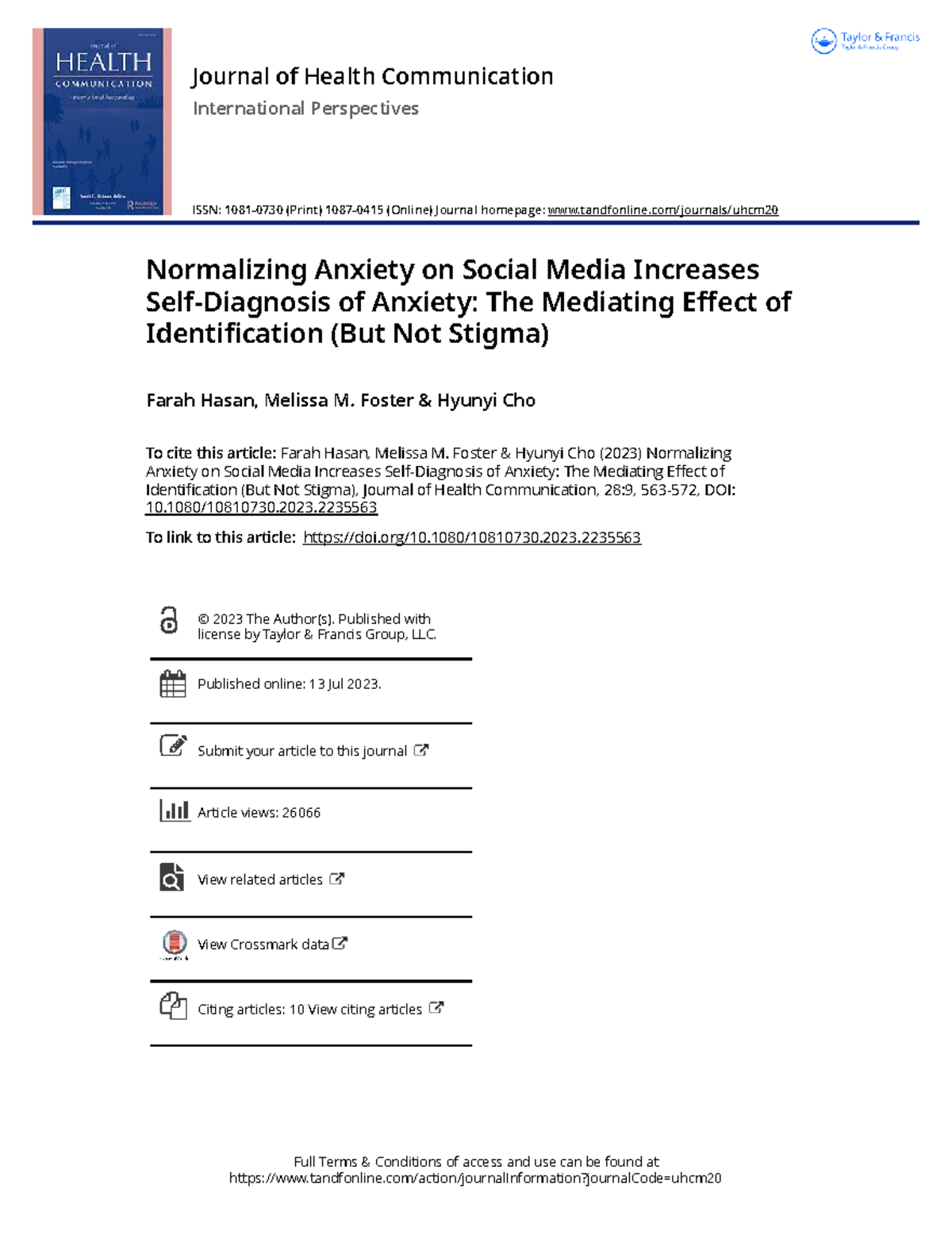 Normalizing Anxiety on Social Media: Effects on Self-Diagnosis and ...