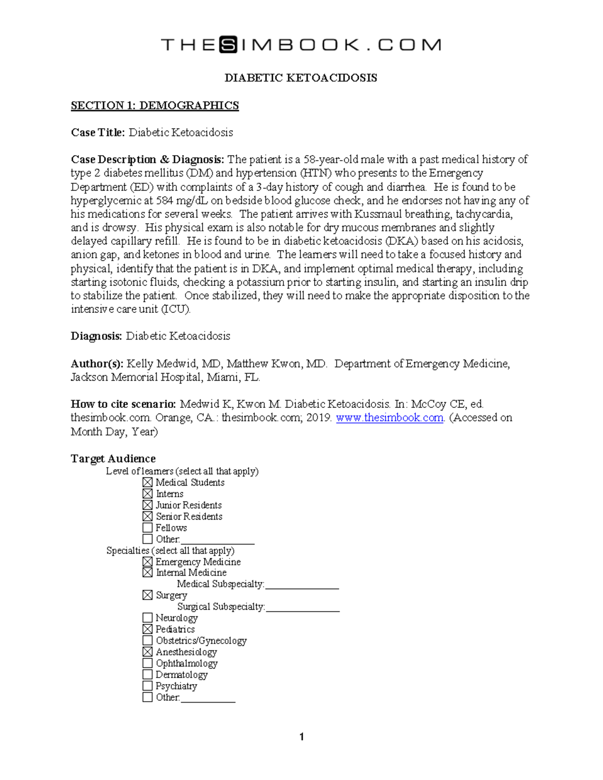 DIABETIC KETOACIDOSIS CASE STUDY: EMERGENCY MEDICINE FV070819 - Studocu