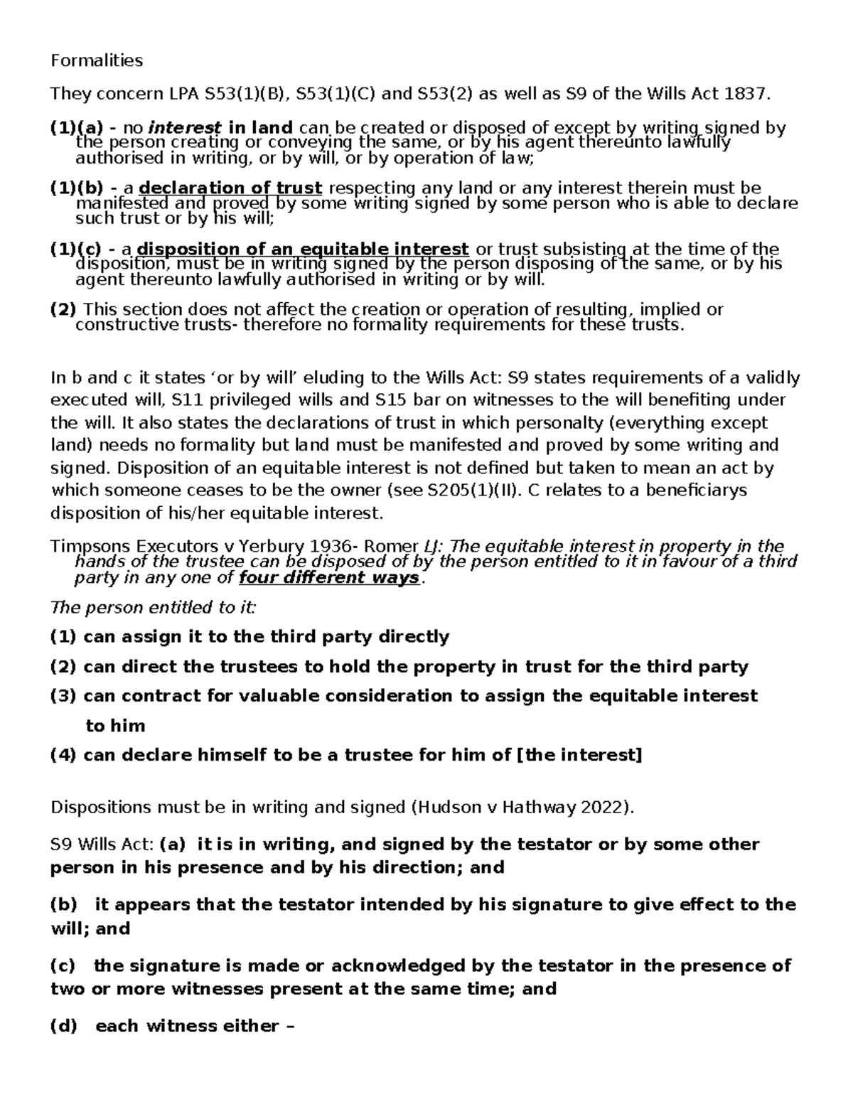 Formalities - Notes - Formalities They concern LPA S53(1)(B), S53(1)(C ...
